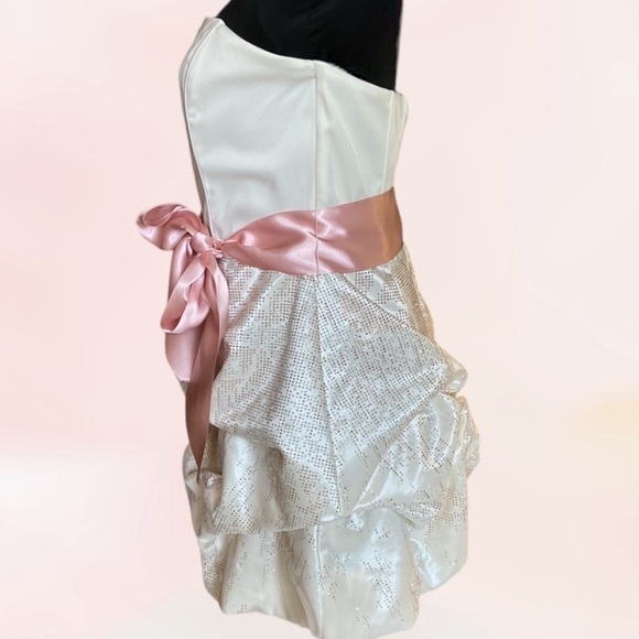Jessica McClintock for Gunne Sax Strapless Mini Dress Cream and Pink Size 9 - Picture 6 of 14